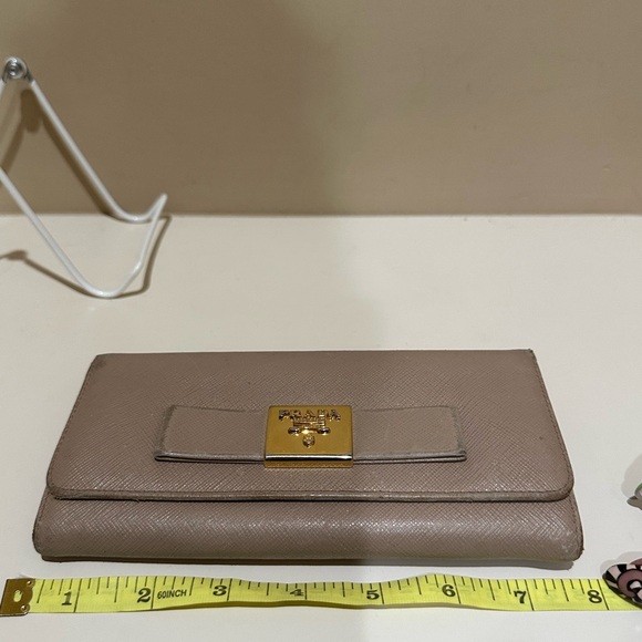 Prada Taupe Bow Continental Double snap Wallet - Picture 9 of 11